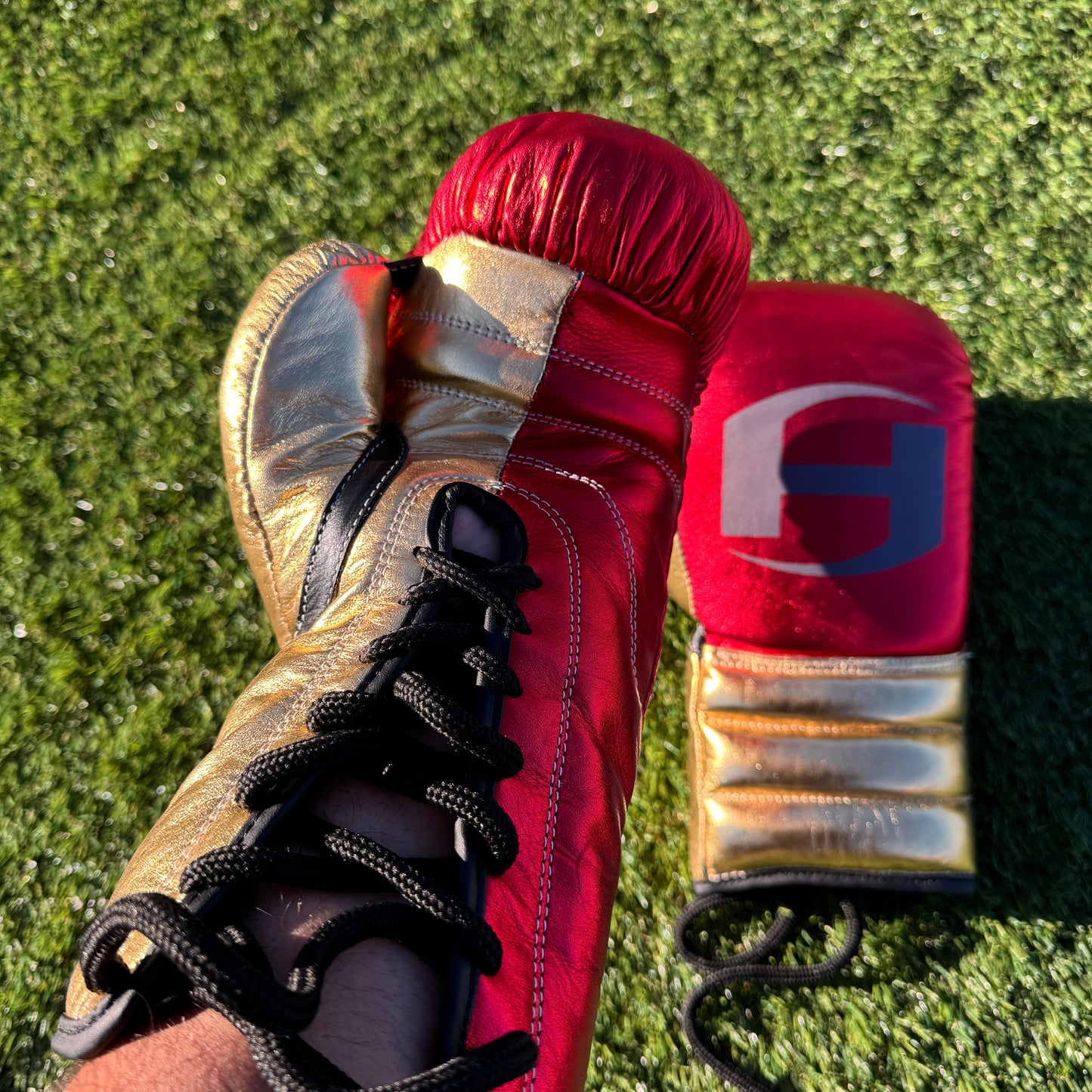 METALLIC RED & GOLD | PRO ELITE GLOVES 100% LEATHER