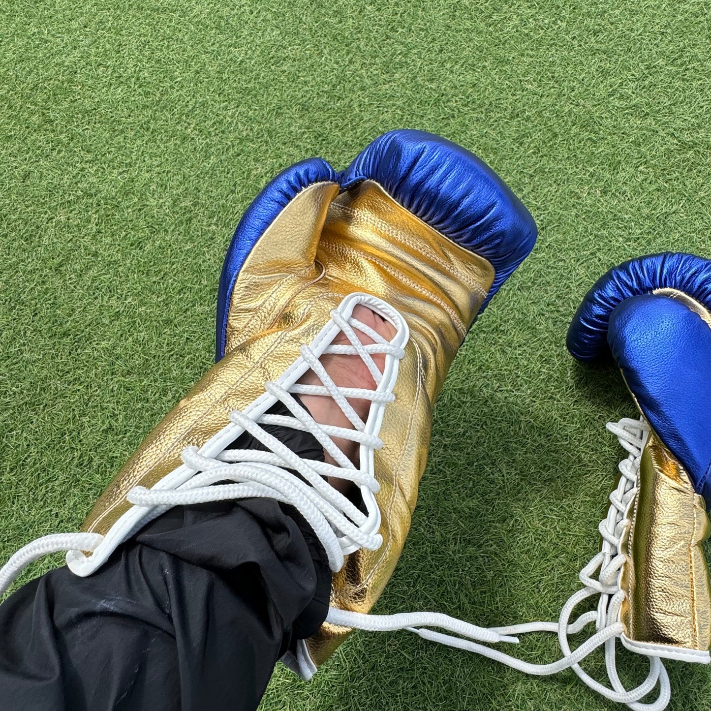 METALLIC BLUE GOLD | PRO ELITE GLOVES 100% LEATHER