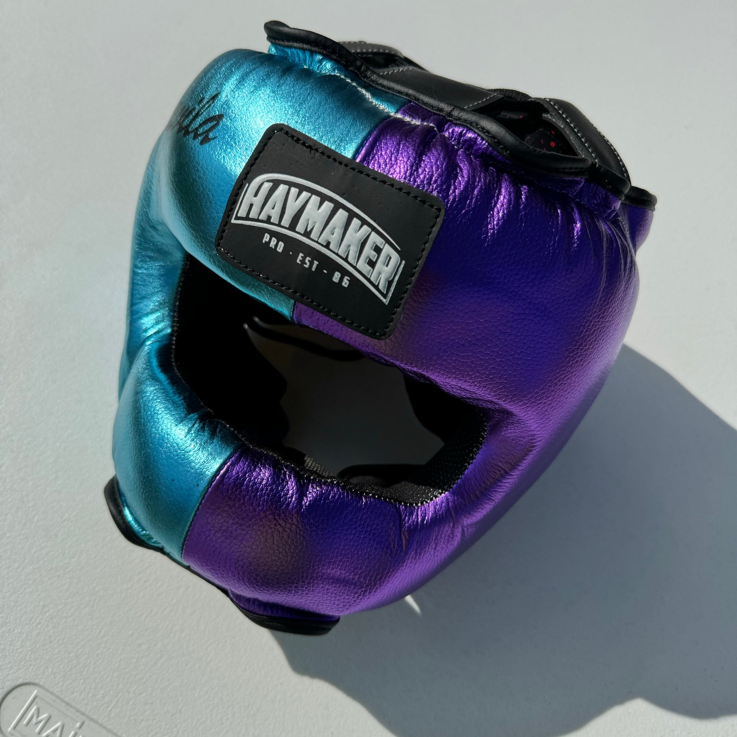 TEAL METALLIC PURPLE BOXING HEADGEAR | 100% LEATHER ( CLICK TO CHANGE STYLE )
