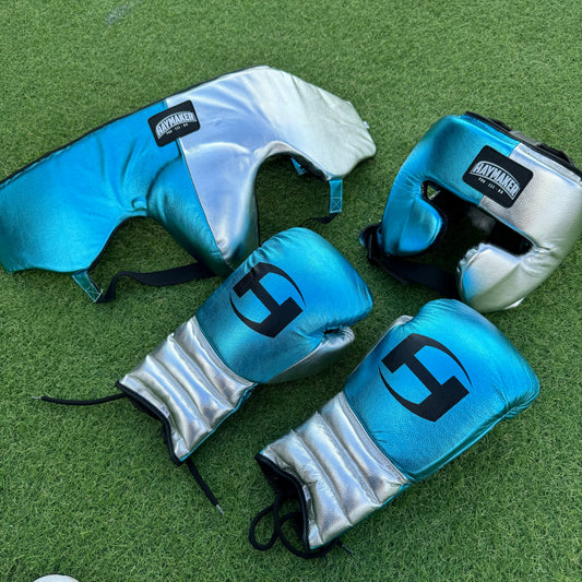 METALLIC SILVER & TEAL | SPARRING SET | 100% LEATHER