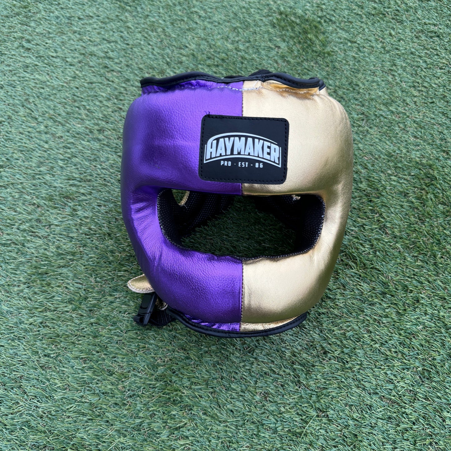 METALLIC PURPLE & GOLD | BOXING HEADGEAR | 100% LEATHER ( CLICK TO CHANGE STYLE )