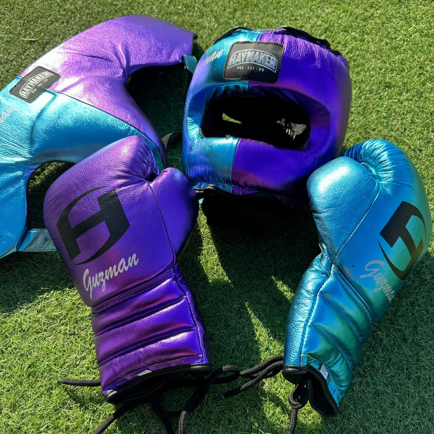 METALLIC TEAL & PURPLE | BOXING GLOVES & SPARRING SET 100% LEATHER