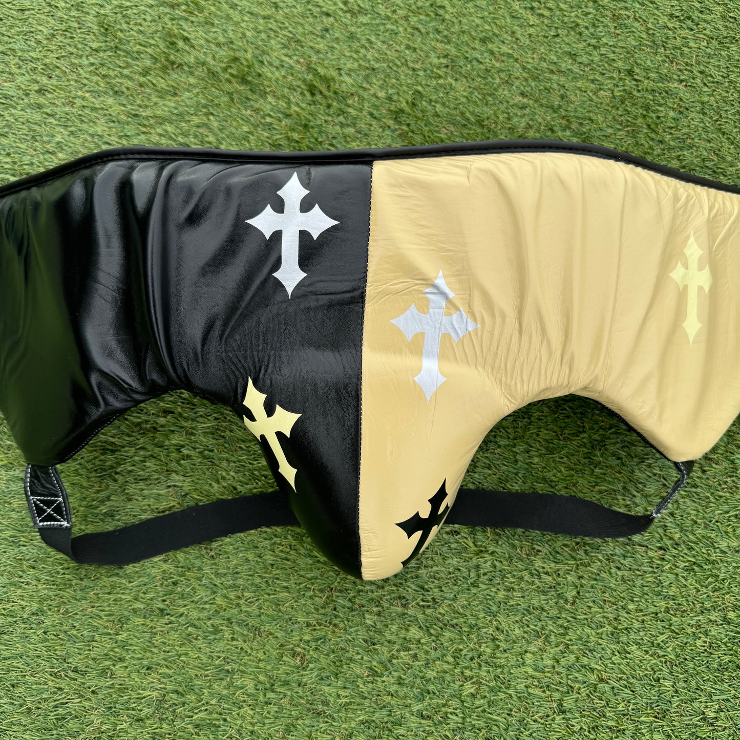 BLACK CREAM CRUCIFIX | BOXING GROIN GUARD 100% LEATHER