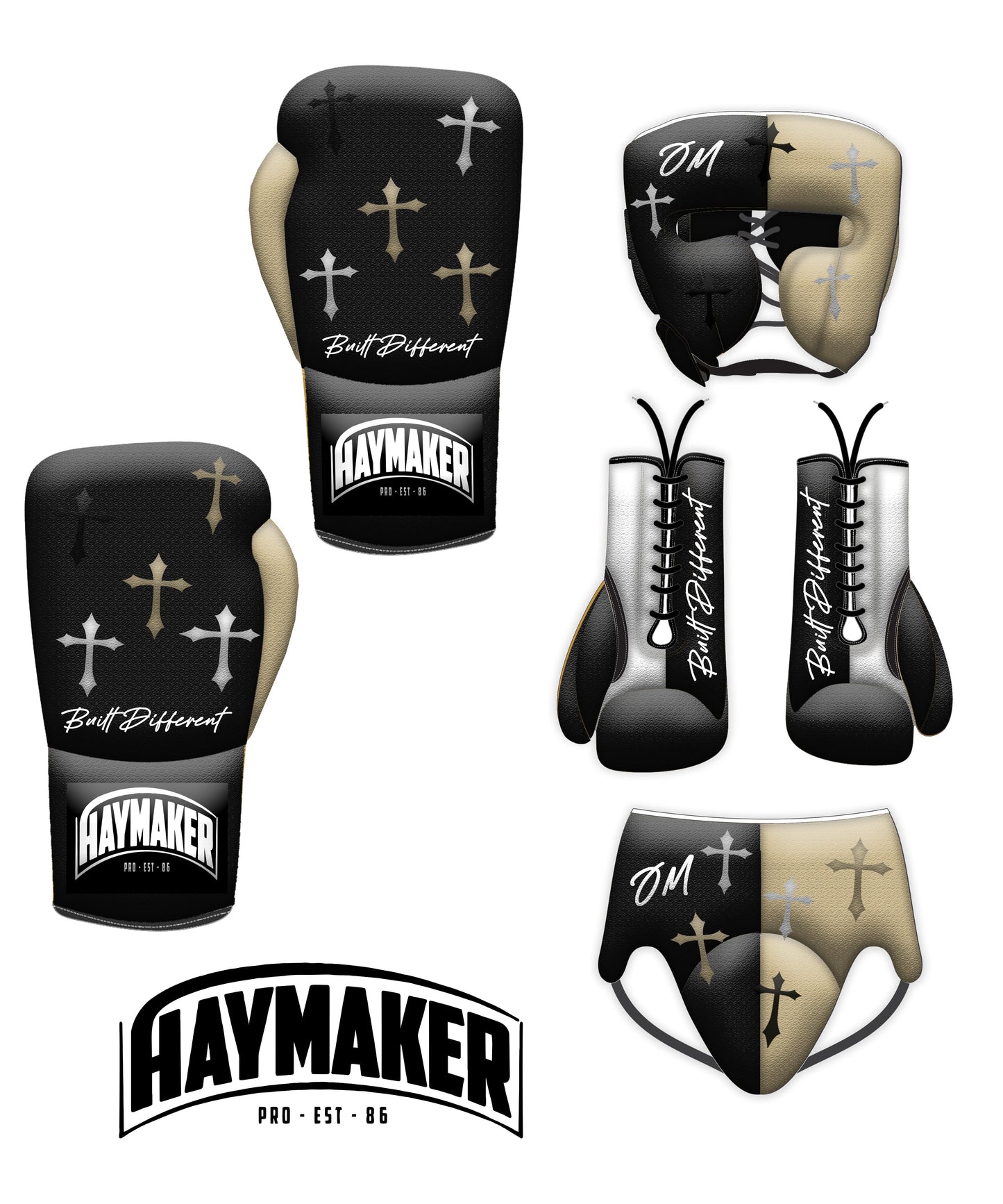BLK CREAM | CRUCIFIX | BOXING GLOVES & SPARRING SET | 100% LEATHER
