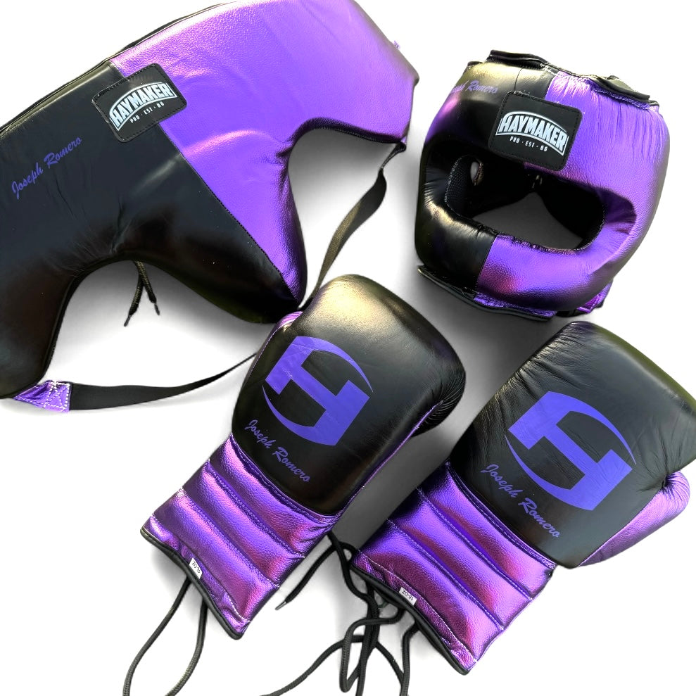 METALLIC PURPLE & BLACK | BOXING GLOVES & SPARRING SET | 100% LEATHER