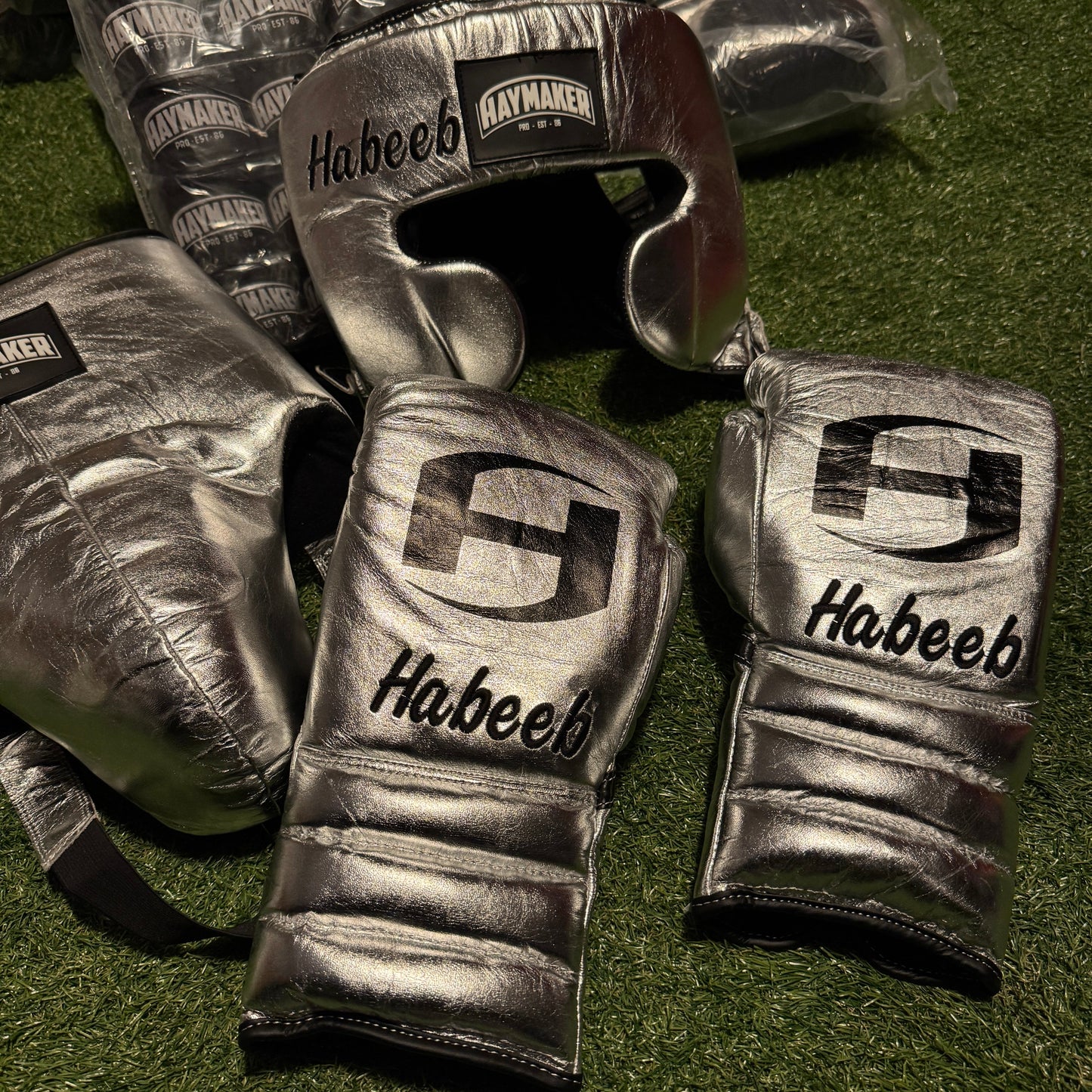 METALLIC SILVER | BOXING GLOVES & SPARRING SET | 100% LEATHER