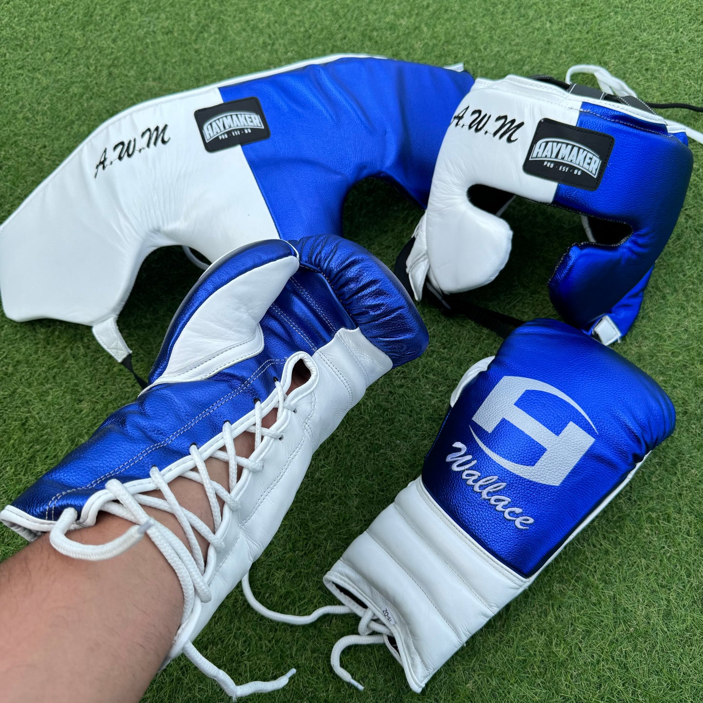 BLUE & WHITE | BOXING GLOVES & SPARRING SET | 100% LEATHER