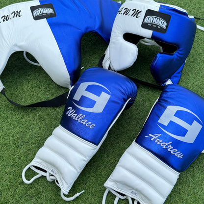 BLUE & WHITE | BOXING GLOVES & SPARRING SET | 100% LEATHER