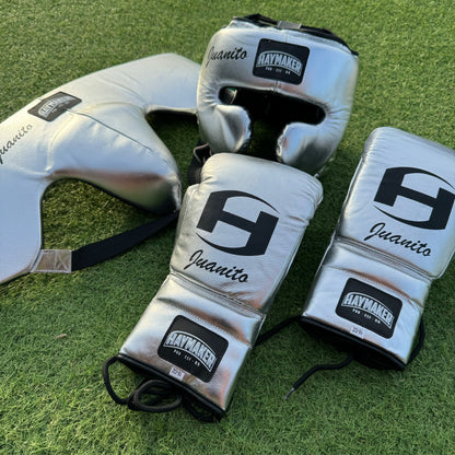 METALLIC SILVER | BOXING GLOVES & SPARRING SET | 100% LEATHER