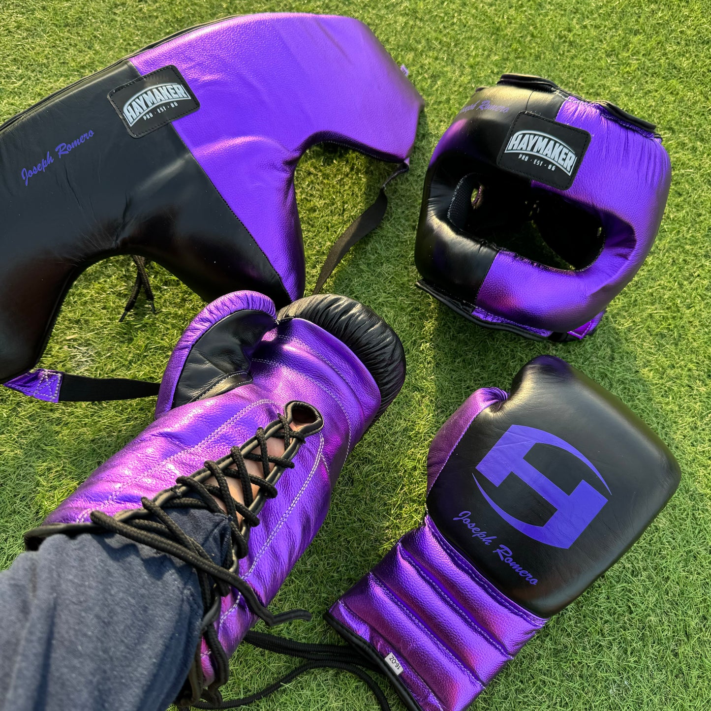 METALLIC PURPLE & BLACK | BOXING GLOVES & SPARRING SET | 100% LEATHER