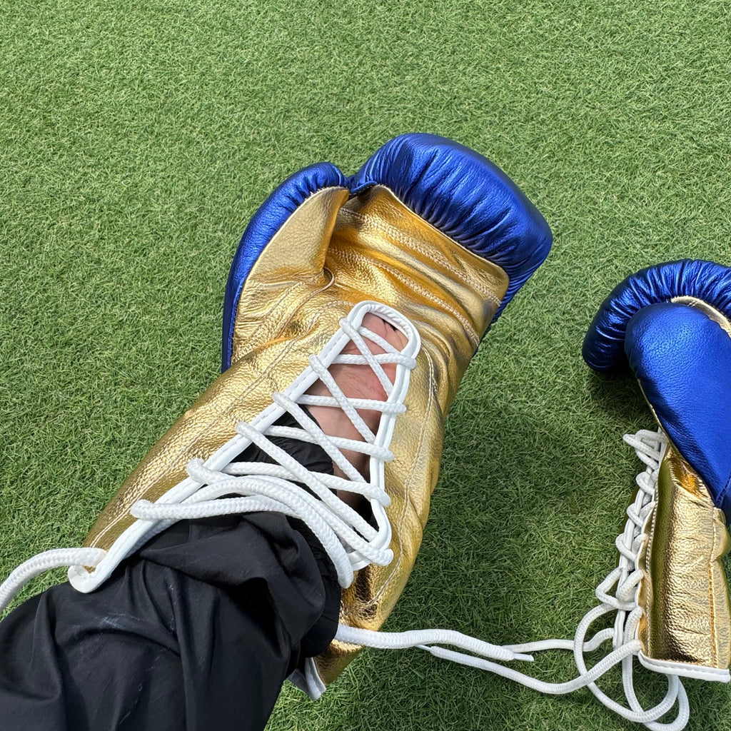 METALLIC BLUE GOLD | PRO ELITE GLOVES 100% LEATHER