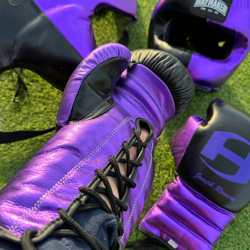 METALLIC PURPLE & BLACK | BOXING GLOVES & SPARRING SET | 100% LEATHER