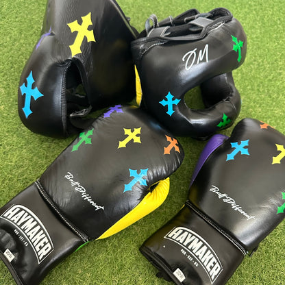 BLK MULTI COLOR CRUCIFIX | BOXING SPARRING SET | 100% LEATHER