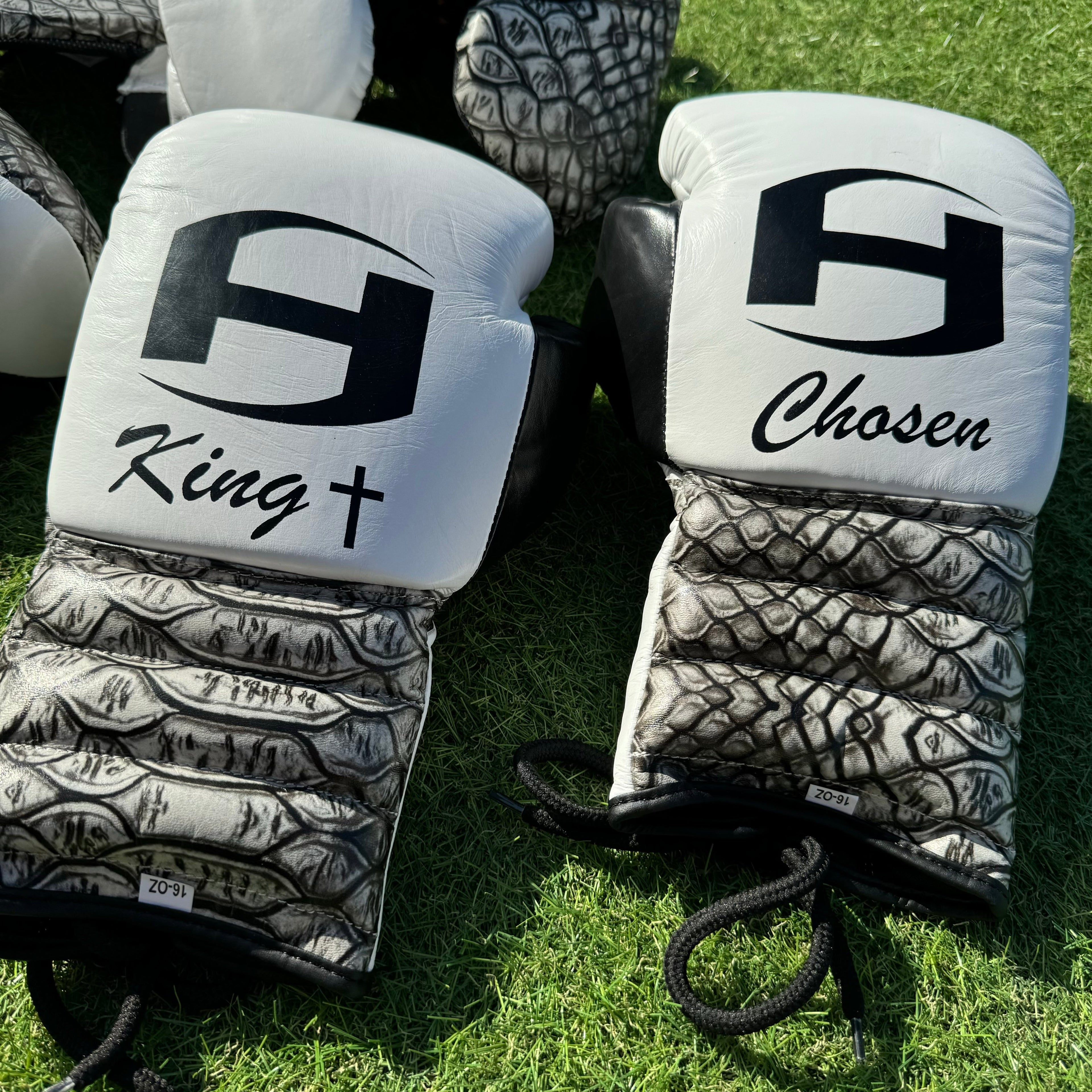 WHITE W/ CROCK PRINT | SPARRING SET | 100% LEATHER
