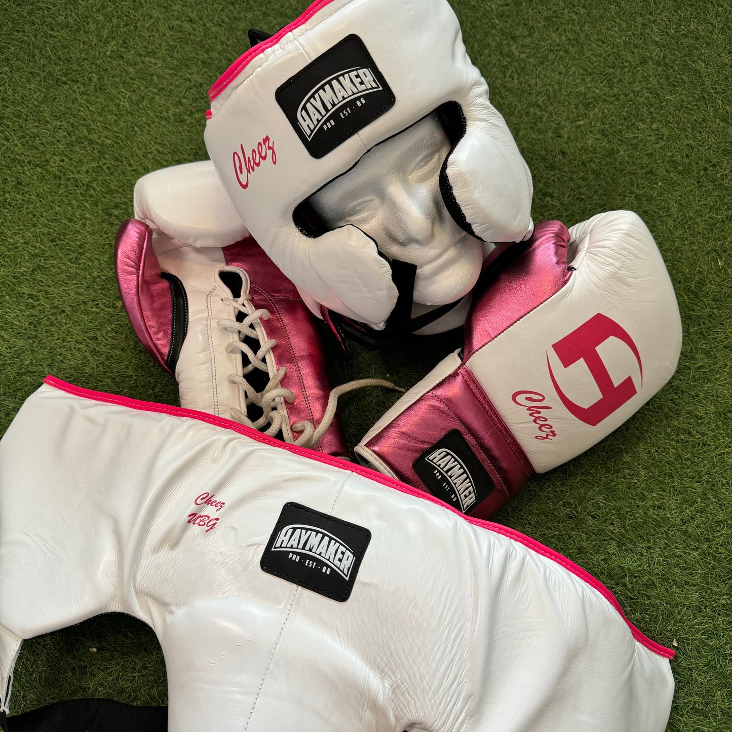 WHITE WITH PINK TRIM | SPARRING SET | 100% LEATHER