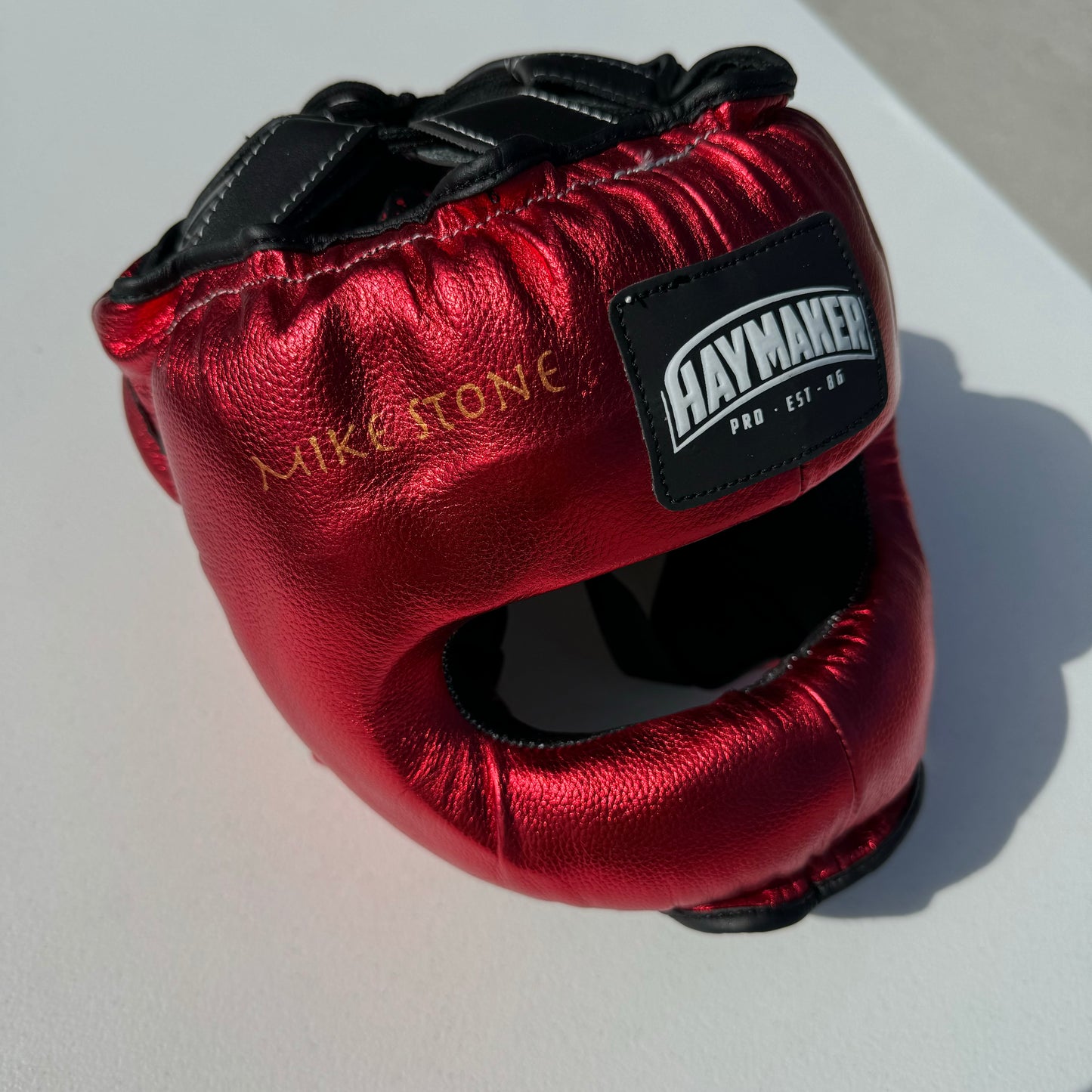 METALLIC RED BOXING HEADGEAR | 100% LEATHER ( CLICK TO CHANGE STYLE )