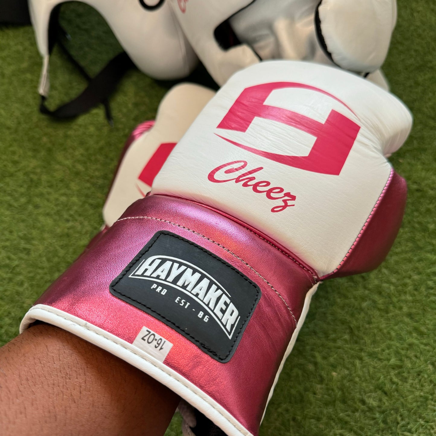 WHITE WITH PINK TRIM | SPARRING SET | 100% LEATHER