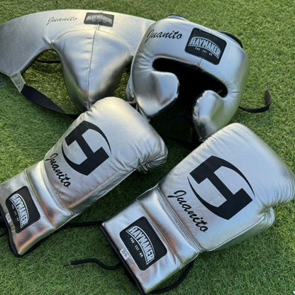 METALLIC SILVER | BOXING GLOVES & SPARRING SET | 100% LEATHER