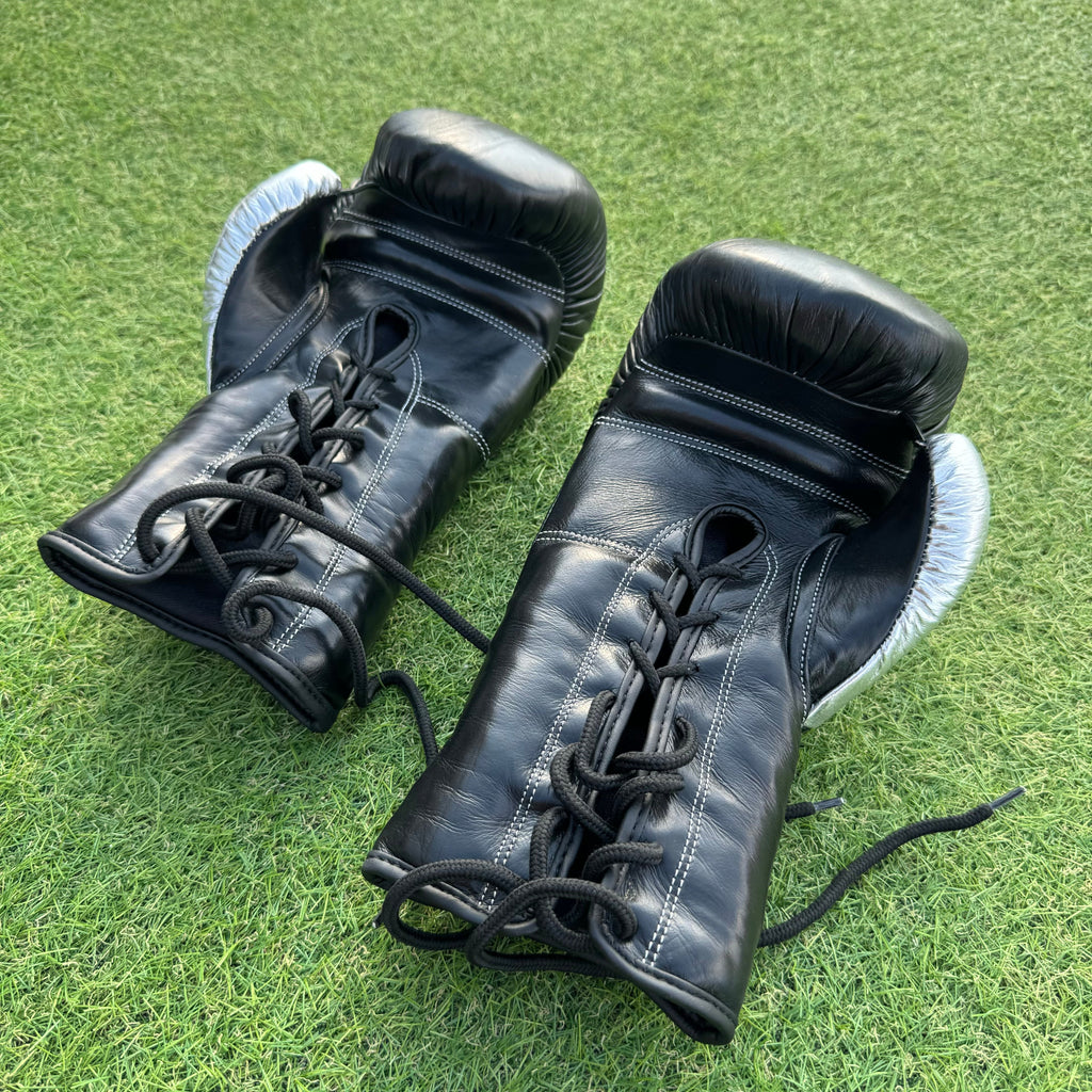 BLACK & SILVER | PRO ELITE GLOVES 100% LEATHER