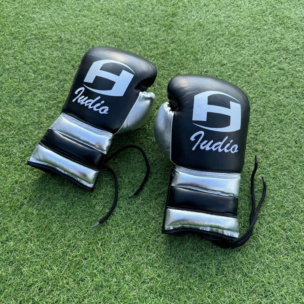 BLACK & SILVER | PRO ELITE GLOVES 100% LEATHER