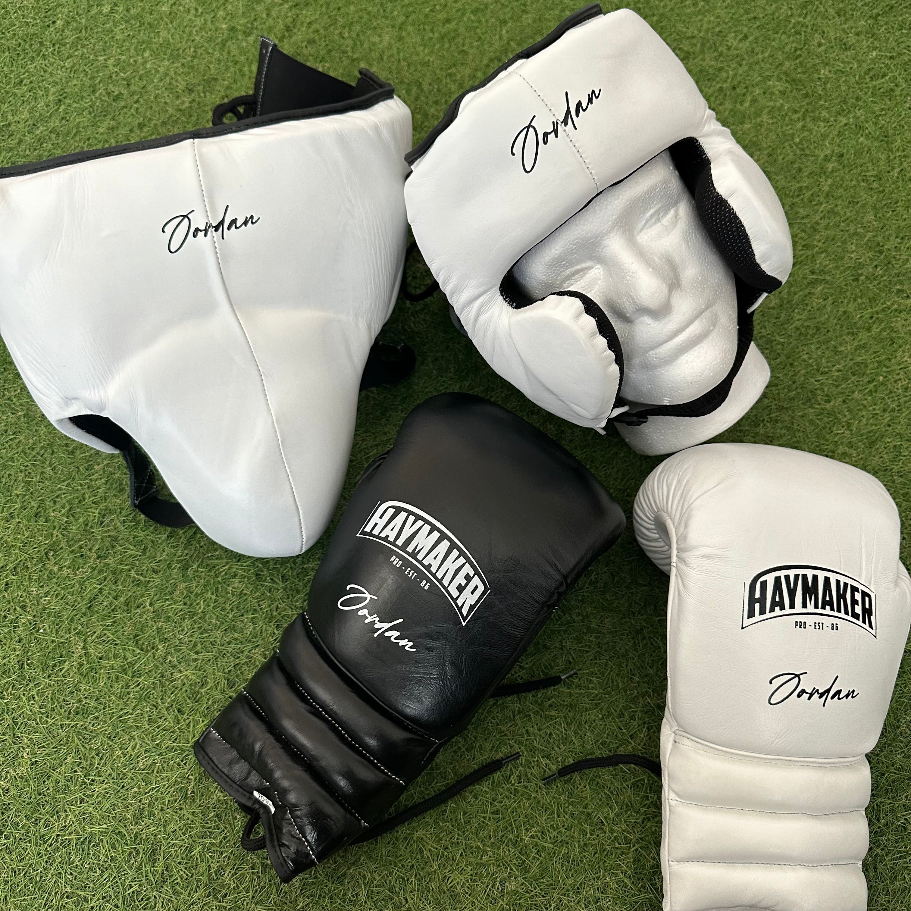 BLUE WHITE BOXING GLOVES SPARRING SET 100% LEATHER
