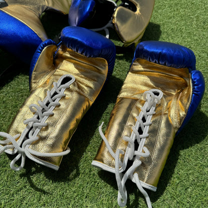 METALLIC BLUE & GOLD | SPARRING SET | 100% LEATHER
