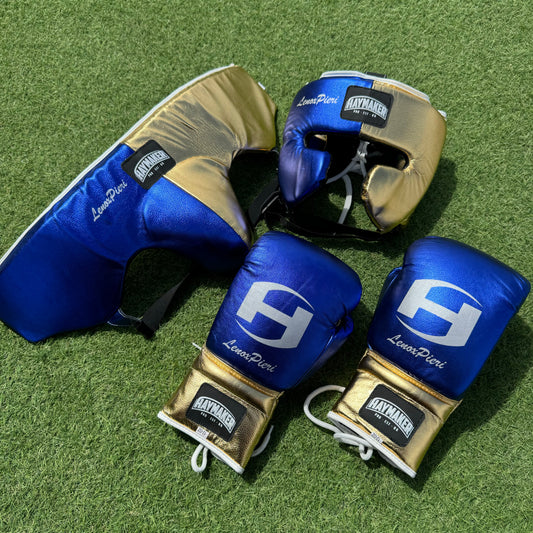 METALLIC BLUE & GOLD | SPARRING SET | 100% LEATHER
