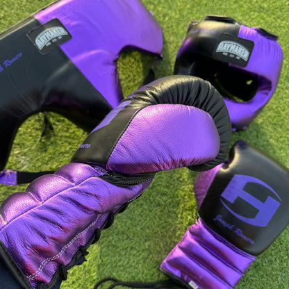 METALLIC PURPLE & BLACK | BOXING GLOVES & SPARRING SET | 100% LEATHER