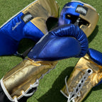 METALLIC BLUE & GOLD | BOXING GLOVES & SPARRING SET | 100% LEATHER