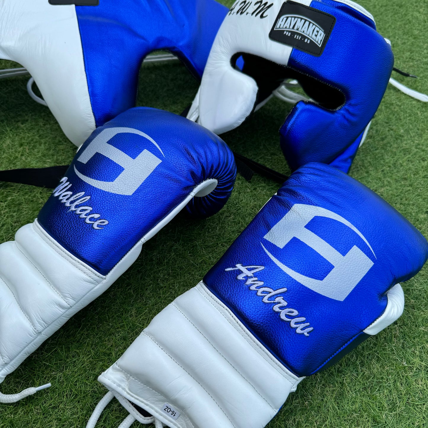 BLUE & WHITE | BOXING GLOVES & SPARRING SET | 100% LEATHER