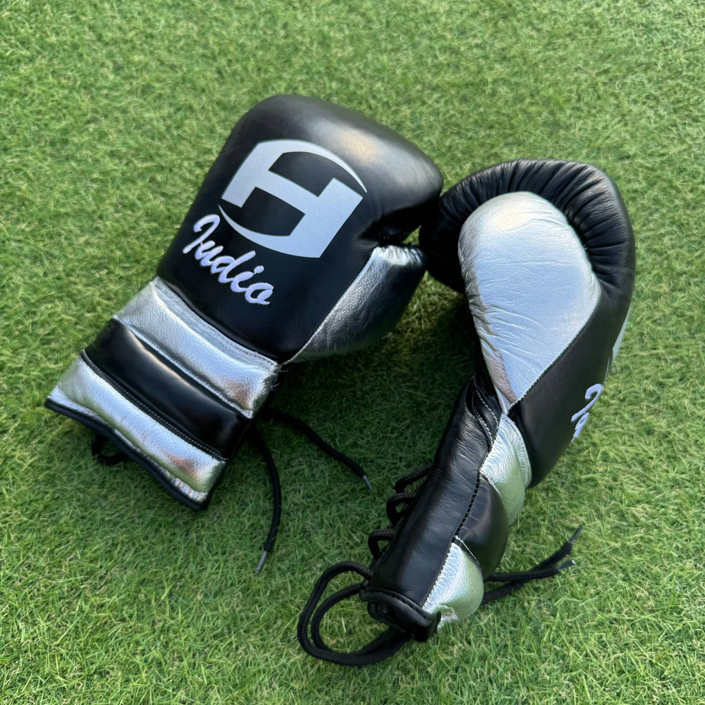 BLACK & SILVER | PRO ELITE GLOVES 100% LEATHER