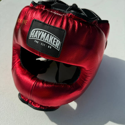 METALLIC RED BOXING HEADGEAR | 100% LEATHER ( CLICK TO CHANGE STYLE )