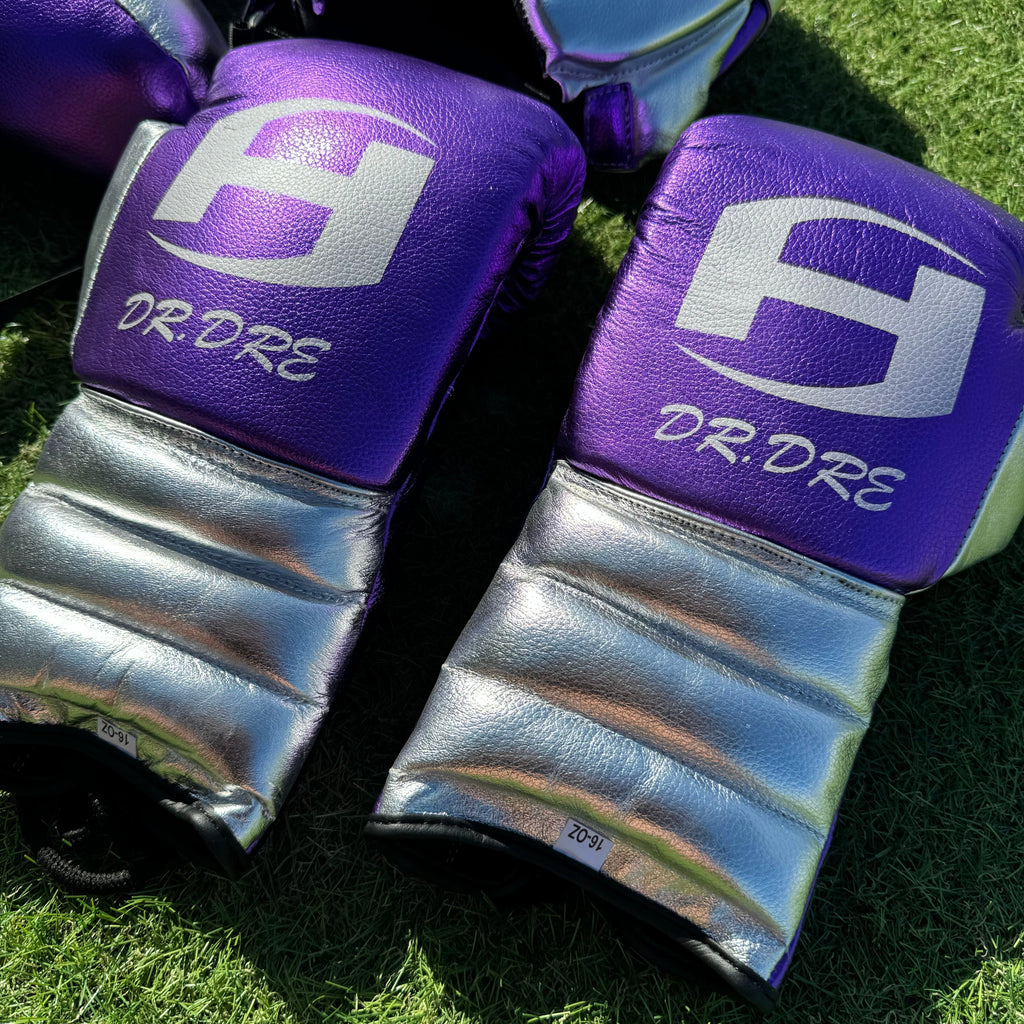 METALLIC PURPLE & SILVER | BOXING GLOVES & SPARRING SET | 100% LEATHER