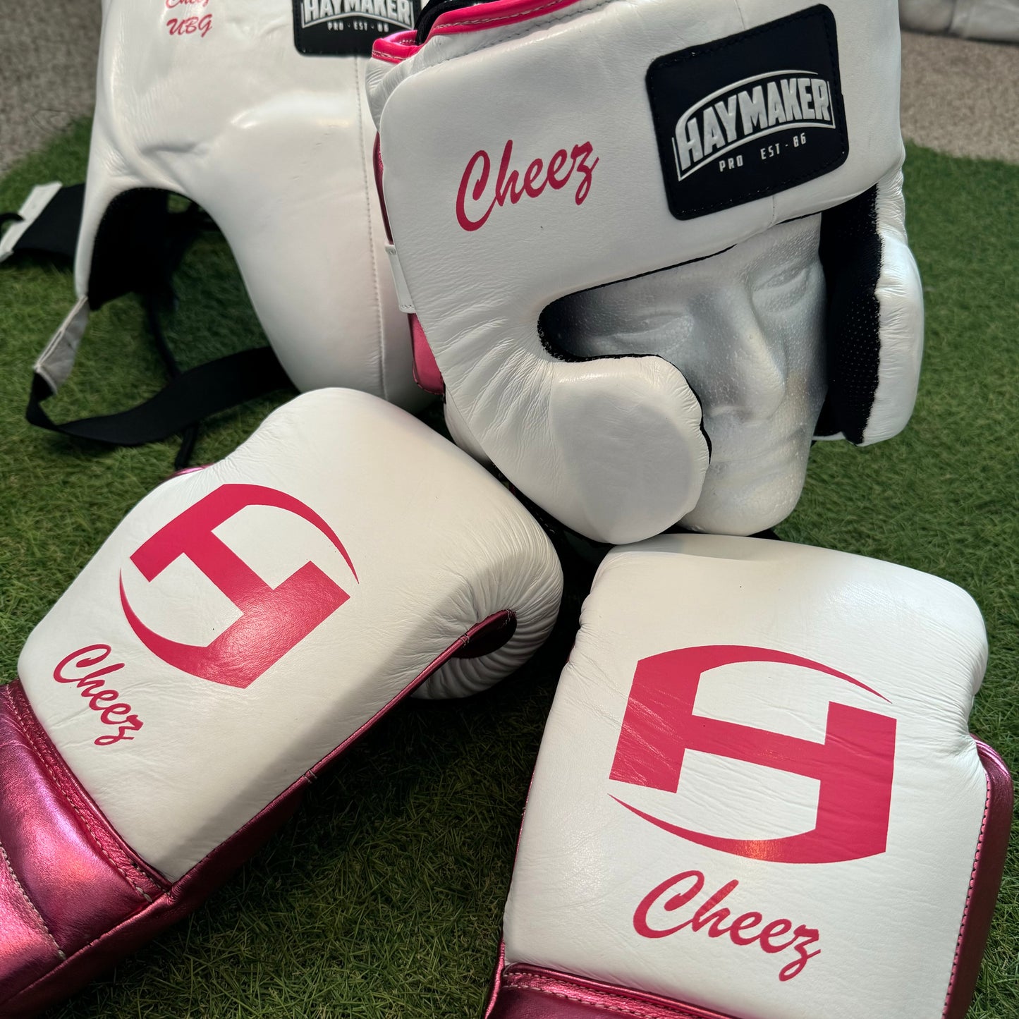 WHITE WITH PINK TRIM | SPARRING SET | 100% LEATHER