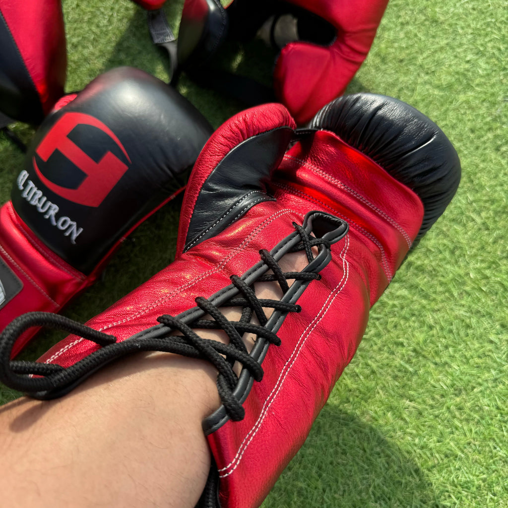 METALLIC RED & BLACK | BOXING GLOVES & SPARRING SET 100% LEATHER