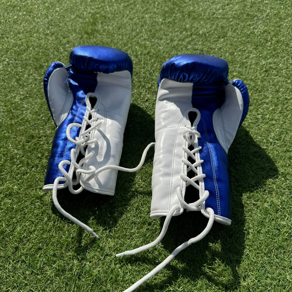 BLUE & WHITE | PRO ELITE GLOVES 100% LEATHER