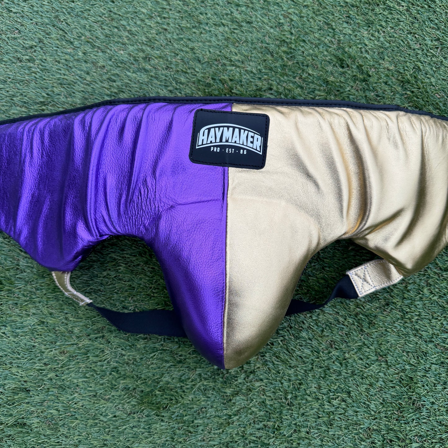 METALLIC PURPLE & GOLD | BOXING GROIN GUARD 100% LEATHER