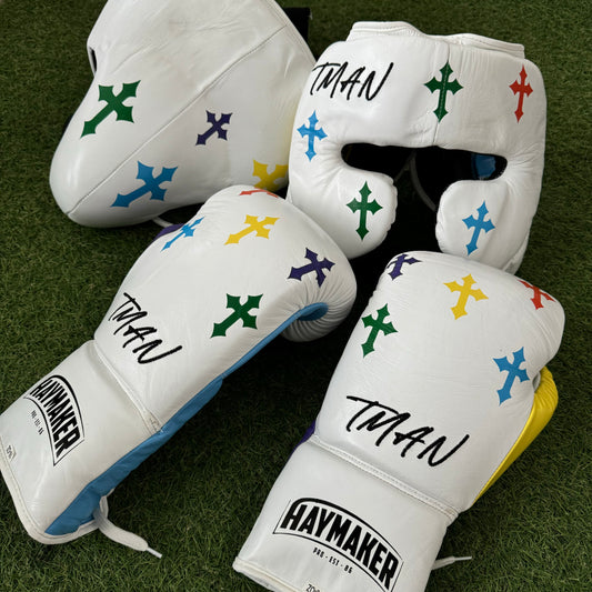 WHITE | MULTI COLOR CRUCIFIX | SPARRING SET | 100% LEATHER