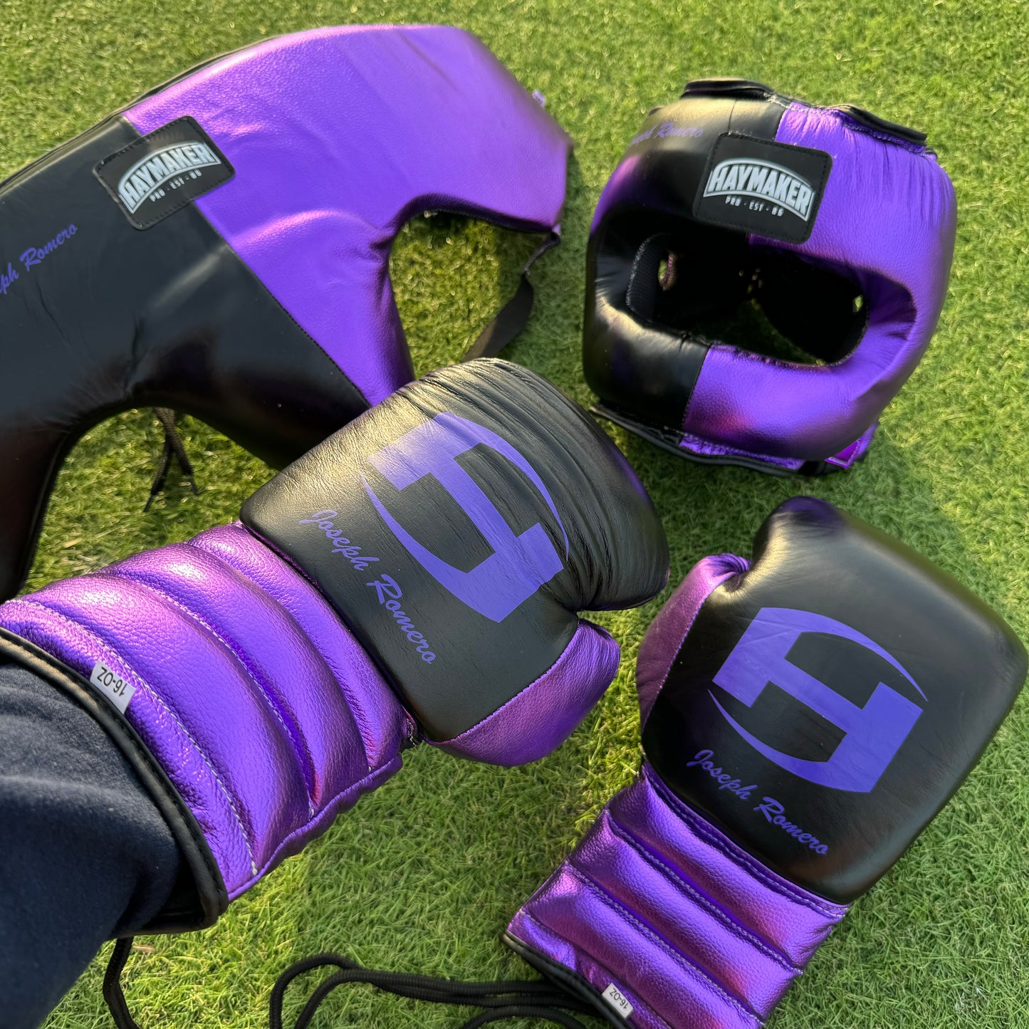 METALLIC PURPLE & BLACK | BOXING GLOVES & SPARRING SET | 100% LEATHER