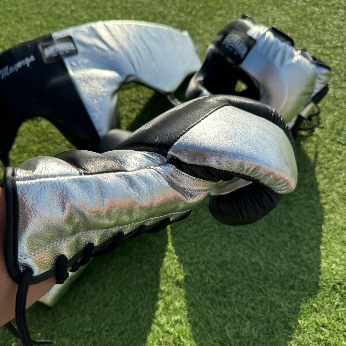 BLACK & METALLIC SILVER | BOXING GLOVES & SPARRING SET | 100% LEATHER