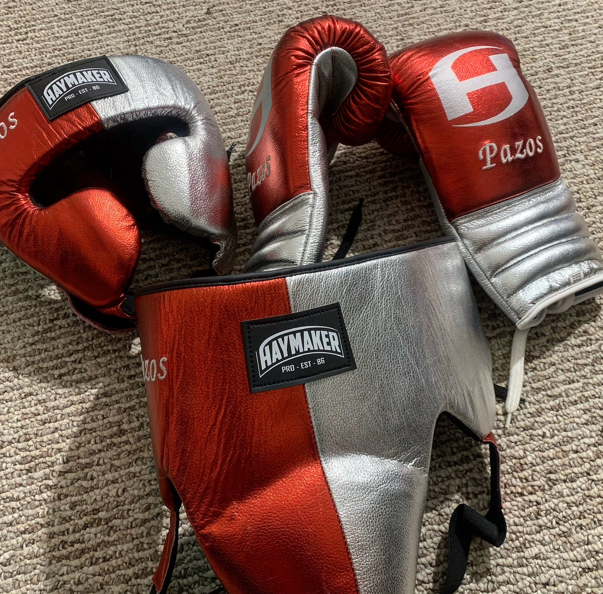 METALLIC RED & SILVER | SPARRING SET | 100% LEATHER
