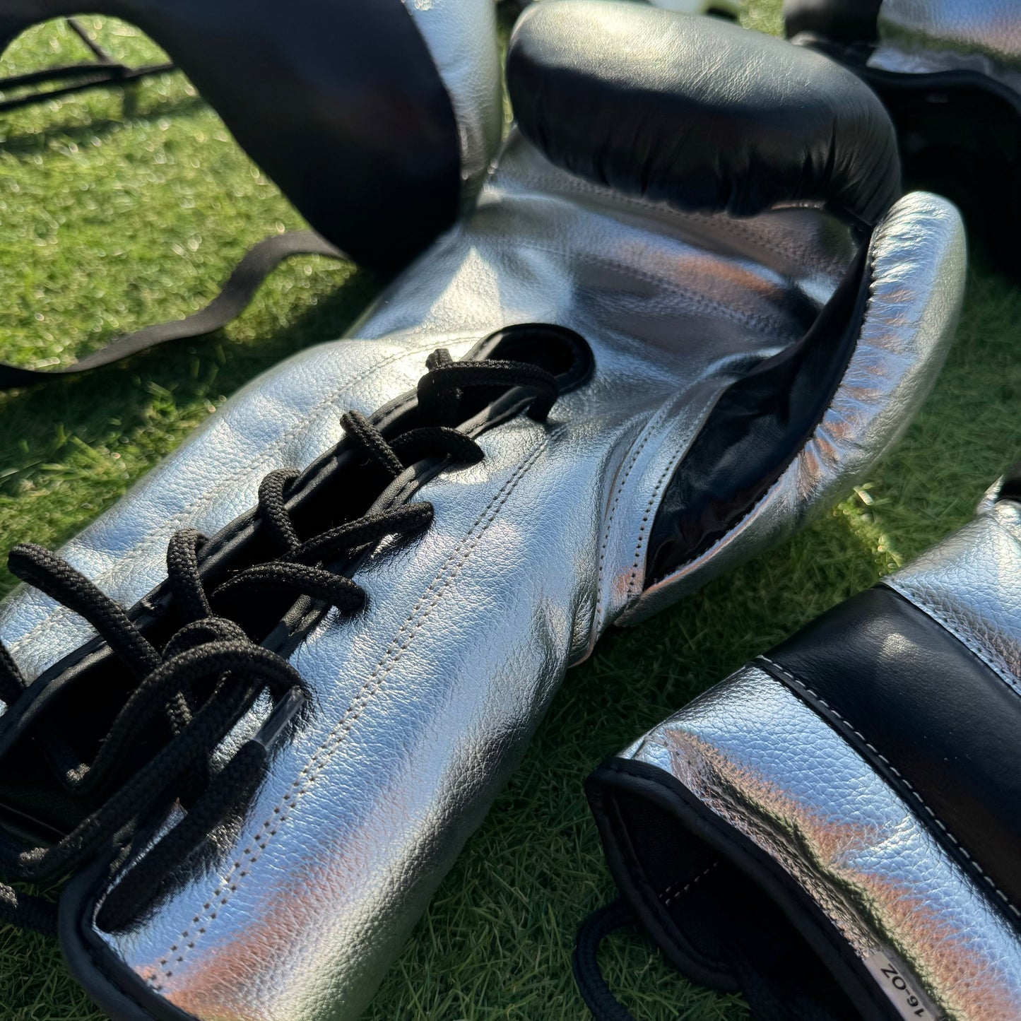 BLACK & METALLIC SILVER | BOXING GLOVES & SPARRING SET | 100% LEATHER