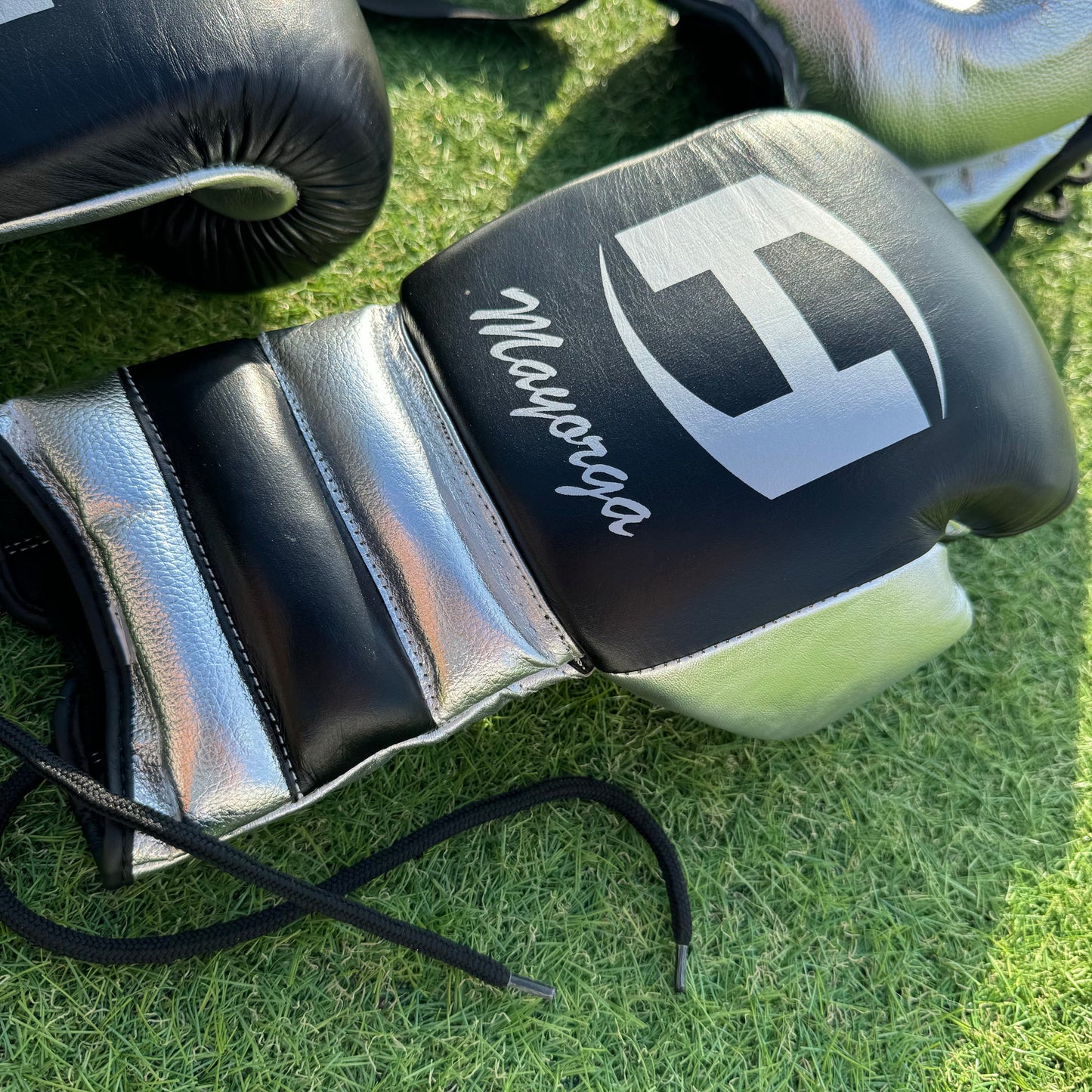 BLACK & METALLIC SILVER | BOXING GLOVES & SPARRING SET | 100% LEATHER