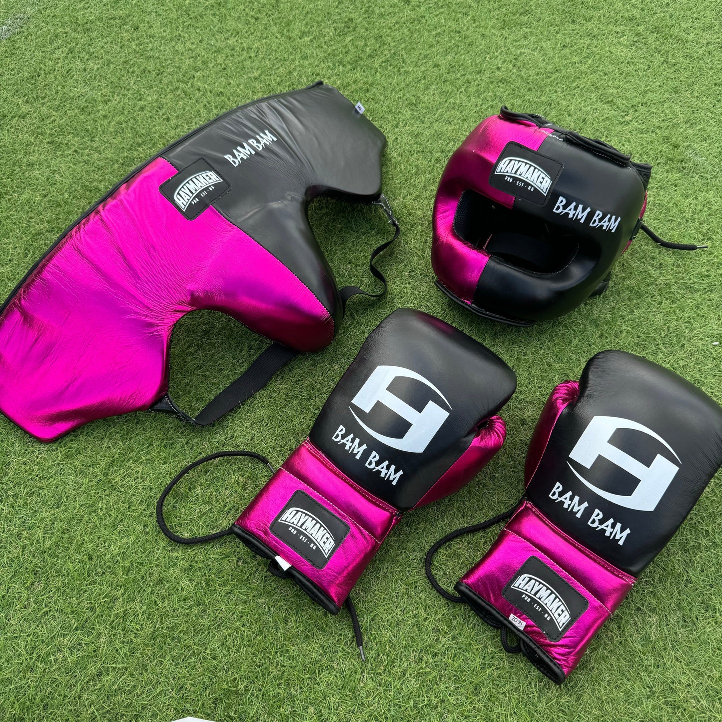 METALLIC PINK & BLACK | BOXING GLOVES & SPARRING SET | 100% LEATHER