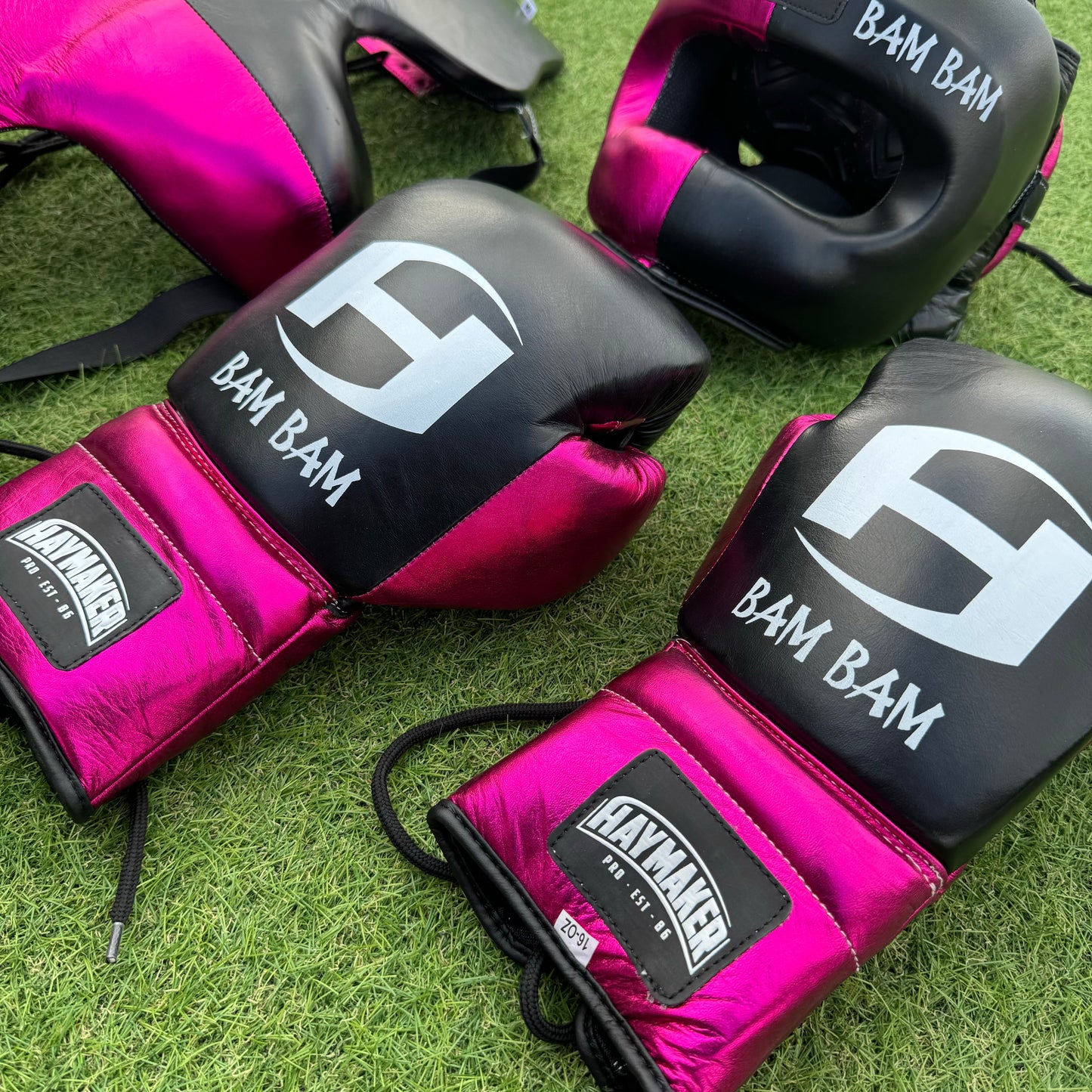 METALLIC PINK & BLACK | BOXING GLOVES & SPARRING SET | 100% LEATHER