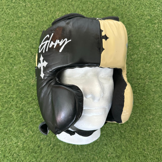 HM CRUCIFIX CREAM & BLACK BOXING HEADGEAR | 100% LEATHER