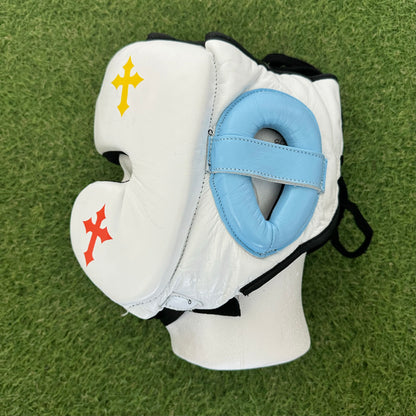 HM CRUCIFIX WHITE MULTI COLOR BOXING HEADGEAR | 100% LEATHER