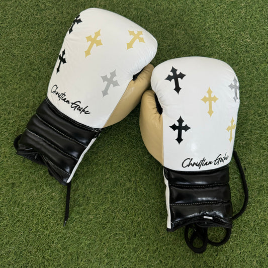 HM CRUCIFIX CREAM, BLACK & WHITE  | BOXING GLOVES 100% LEATHER