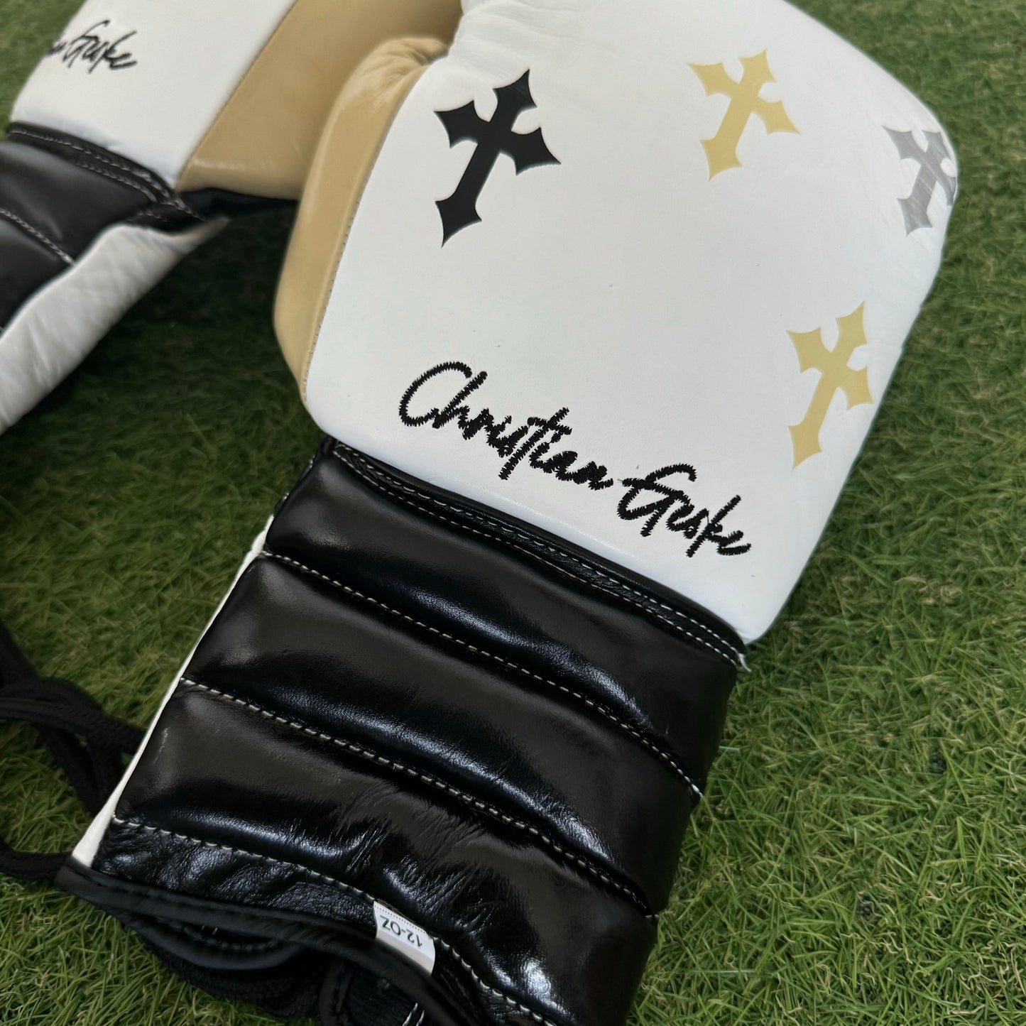 HM CRUCIFIX CREAM, BLACK & WHITE | PRO ELITE GLOVES 100% LEATHER
