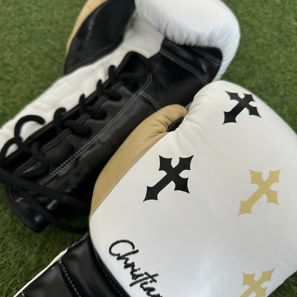 HM CRUCIFIX CREAM, BLACK & WHITE  | BOXING GLOVES 100% LEATHER